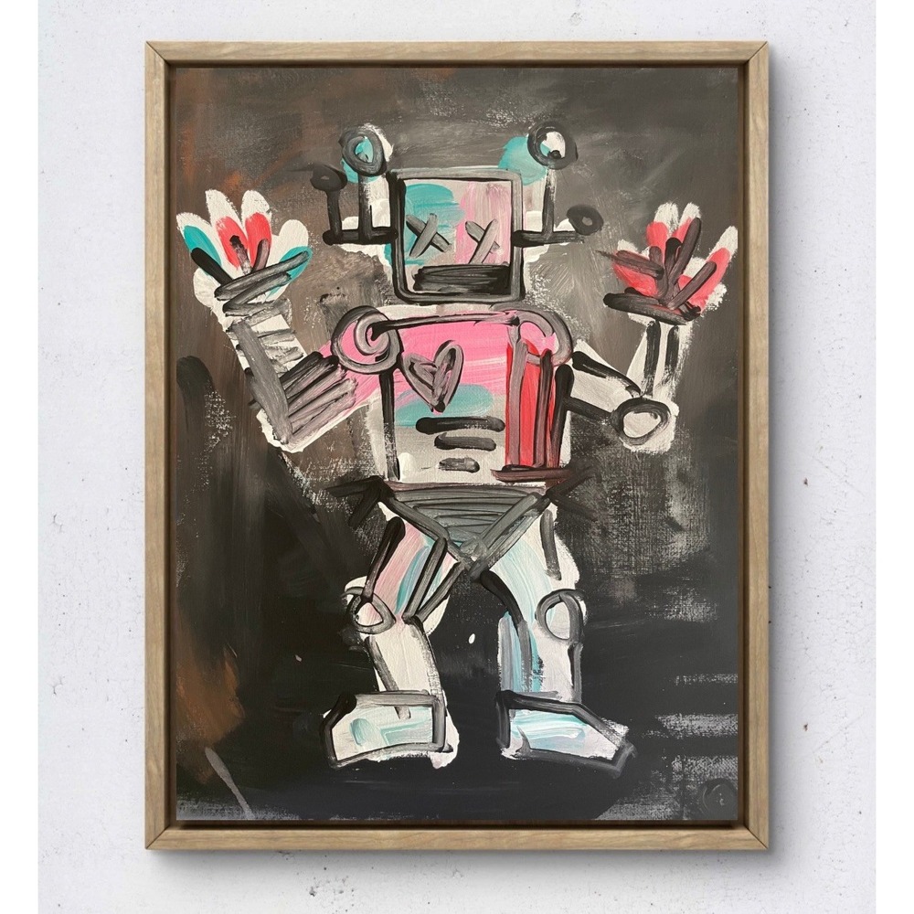 Oman Original Art 11x14 Neo Expressionist Canvas Robot Ai Computer Painting Fine